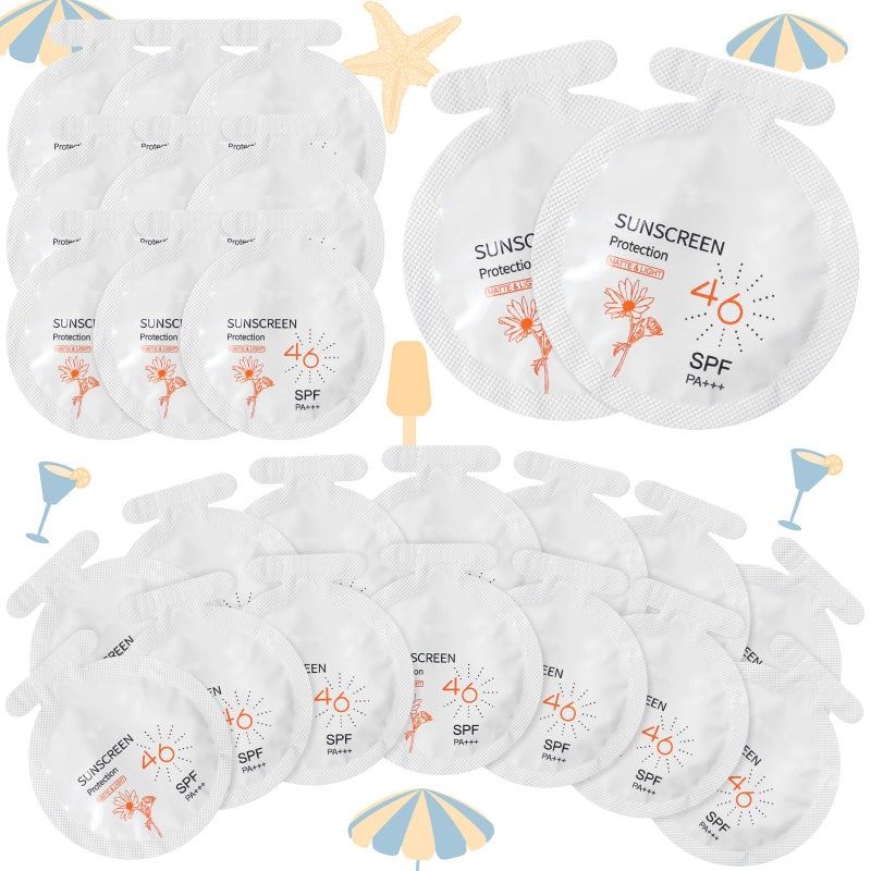 Heigble 50 Pcs Sunscreen Bulk Mini Travel Size Sunscreen Packets SPF 46 Summer Party Gifts for Women Girl
